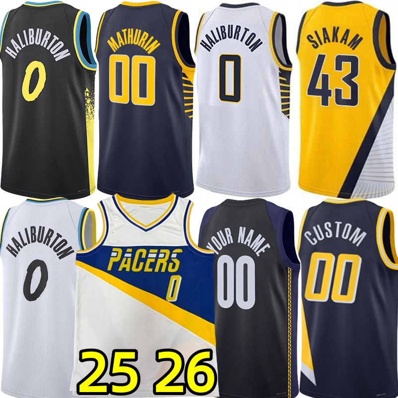 25 26 Tyrese Haliburton Pacer Basketball Jerseys Pascal Siakam Andrew Nembhard Ivica Zubac Jay Huff Aaron Nesmith Obi Toppin T.J. McConnell City Custom Jersey