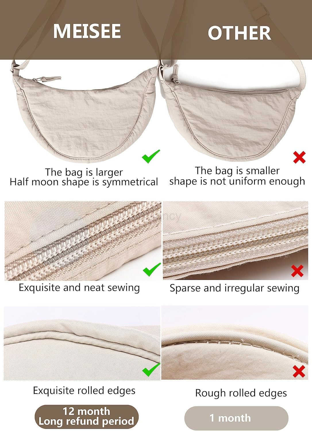 Crescent Crossbody Bag for Women Men Fanny Pack Crossbody Bag Dumpling Lightweight Travel Sling BagW250911