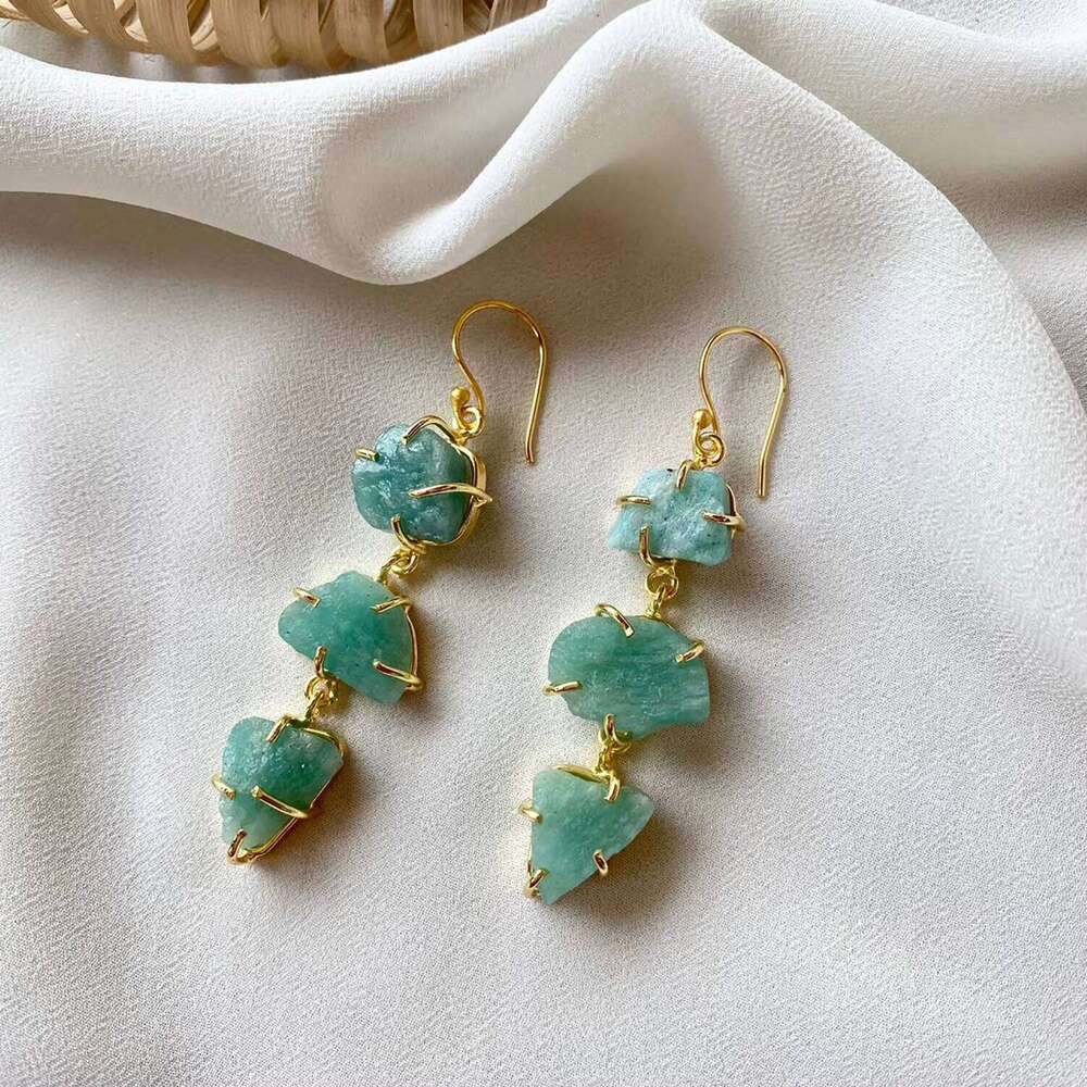 Sterling Sier Women's Handmade Drop Dangle Earrings Raw Rainbow Moonstone Gemstone Prong Setting Wholesale Moissanite