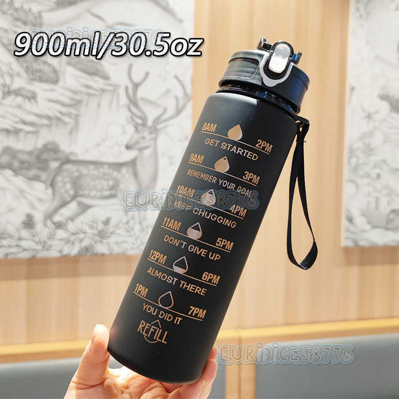 New Portable Handle Fitness Sports Water Bottle Outdoor Large Capacity 900ml Gradient Color Space Plastic Cup H250911