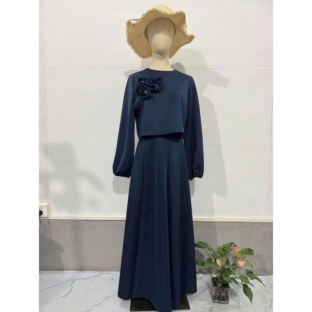 Autumn New Middle East Dubai Flower Lantern Sleeve Loose Women's Two-Piece Dress Set