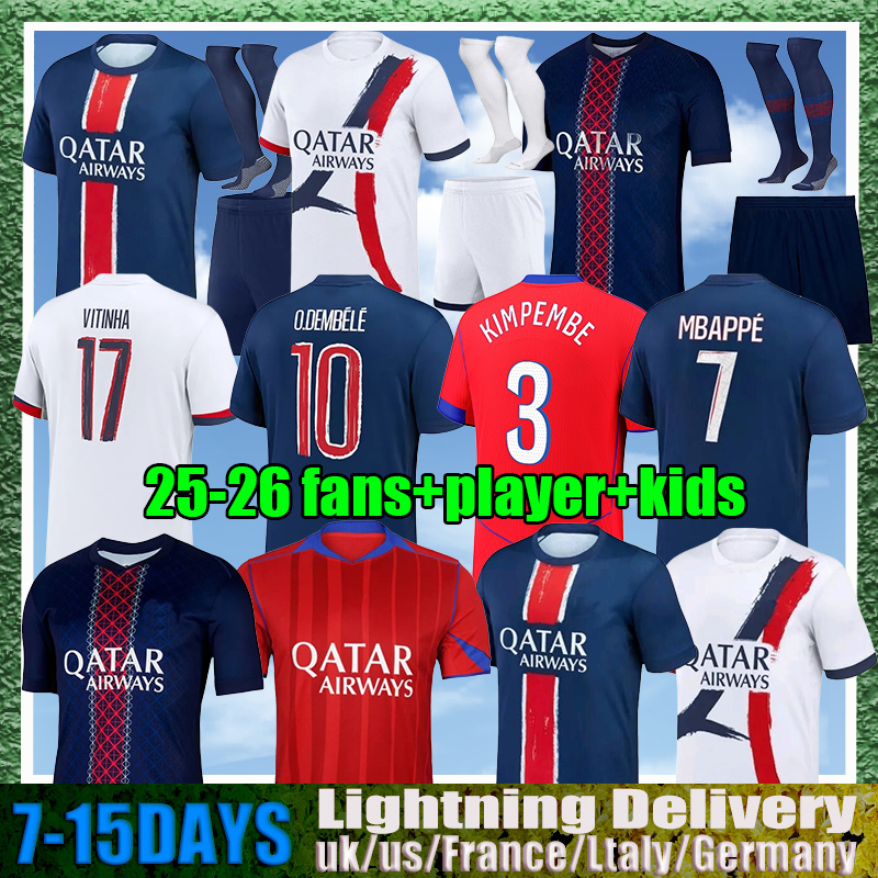 25 26 Maillot MBAPPE Soccer Jerseys Kids Kit Player Version Training Pre Match 2025 2026 Maglia Paris Home Away Football Shirt HAKIMI FABIAN VITINHA O DEMBELE