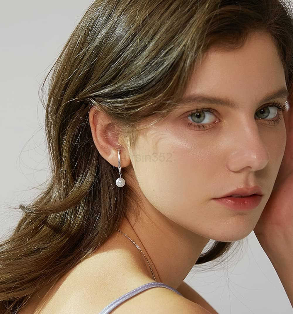 Cute Pearl Cuff Wrap Cartilage Earrings Sterling Silver 925 Classic Dangling Charm Pearl Threader Tasse Chain Clip On Hoop Earring Non Pierced Dangle 