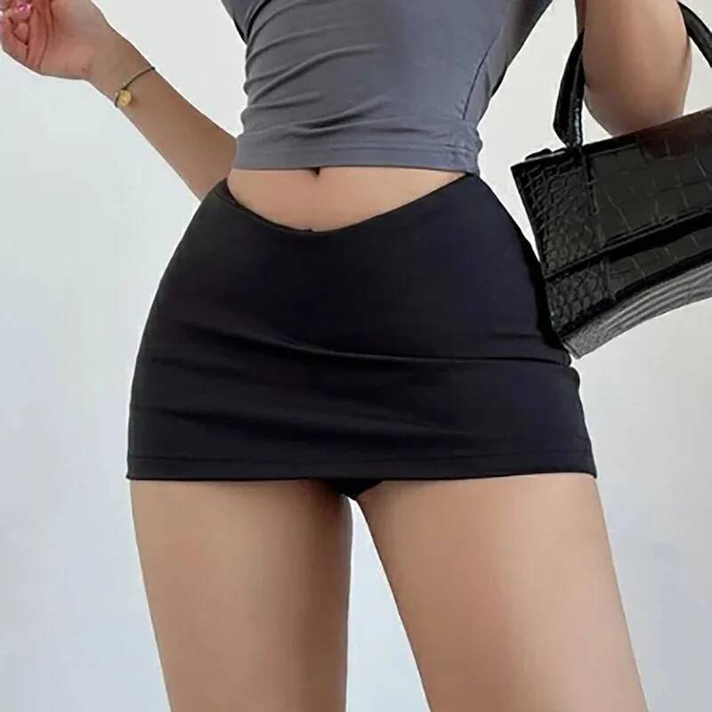 Low V Waist Fashionable Elastic Slim Solid Color Casual A-Line Skirt For Women dongdumaoyi