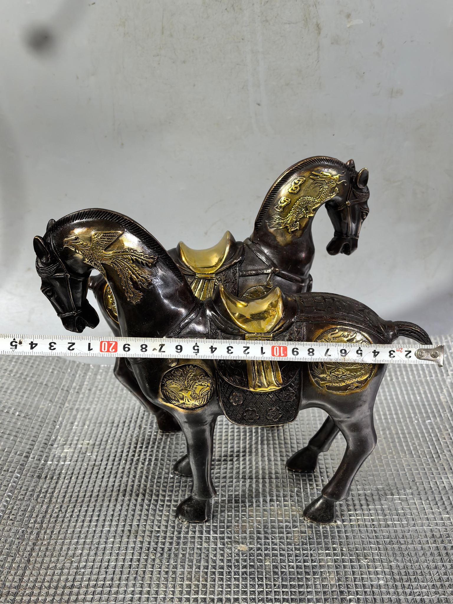 Pure copper gilded dragon and phoenix horse pair auspicious fortune-bringing horse wealth and success living room office decoration