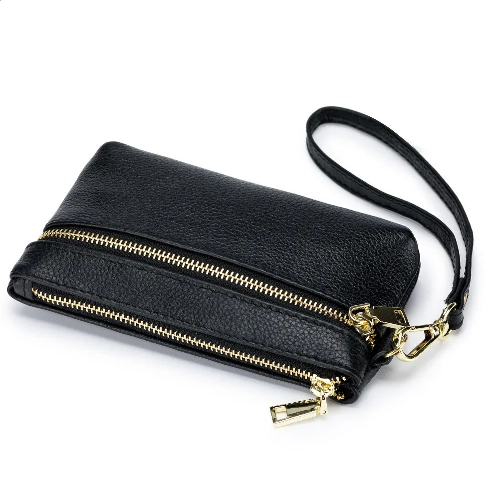 Womens Wallets Ladies Small Genuine Leather Zipper Purses Large Capacity Cowhide Money Bag with Wrist Strap Coin Card Holders250906