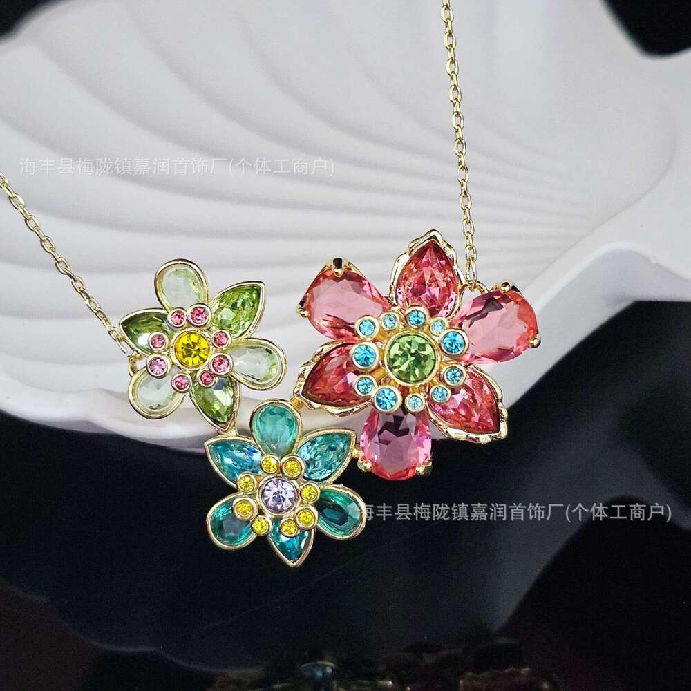 Shijia ldyllia Crystal Colorful Flower Necklace Gema Dopamine Light High-end Jewelry