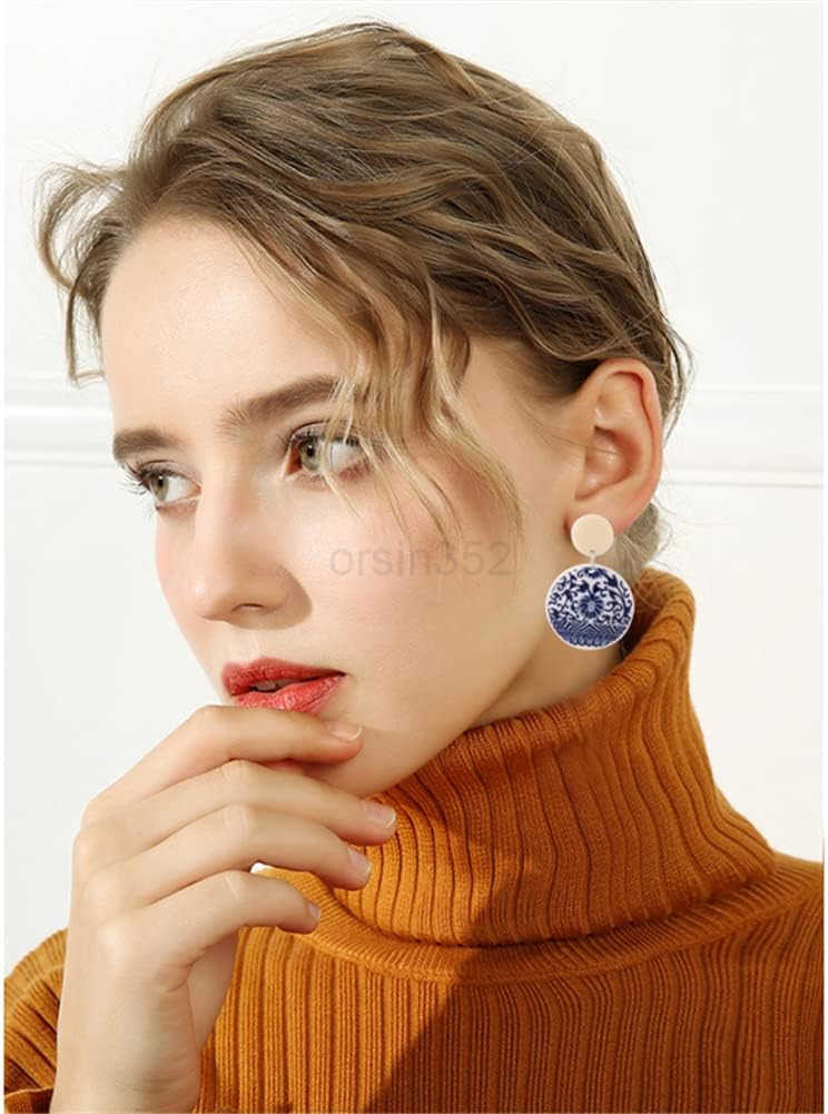STORE Chic Fashion Royal Blue Geometric Earrings Acrylic Ethnic Style Dangle Drop Earrings for Women Unique Personalized Charm Earrings GiftW250911