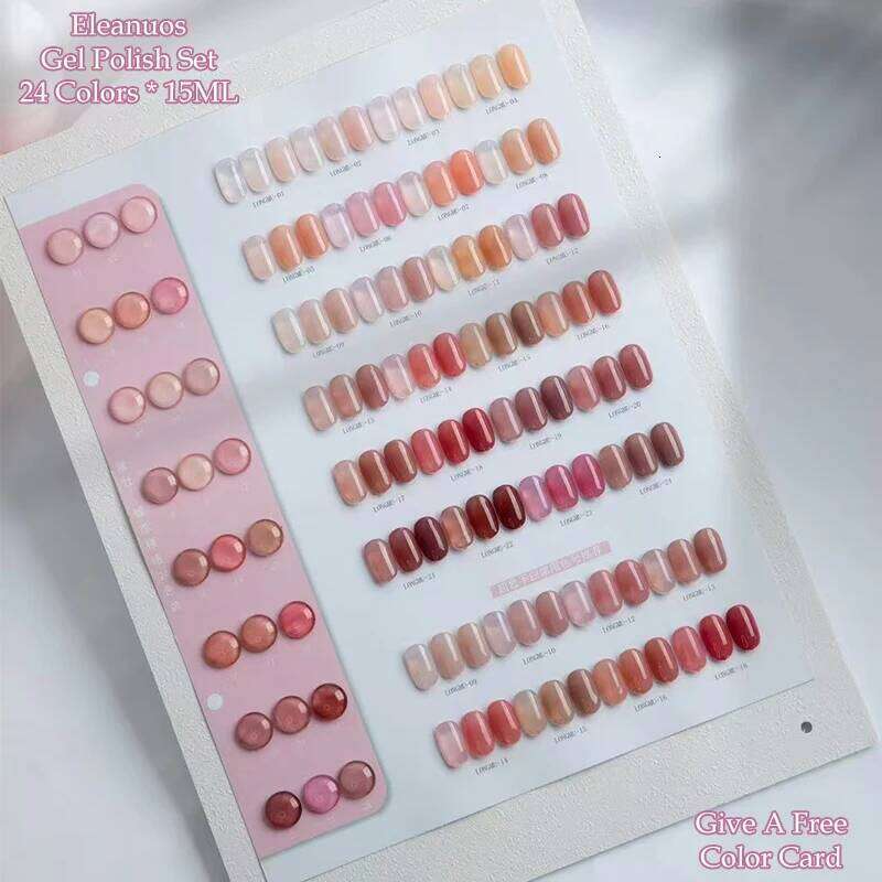 Eleanuos Pink Jelly Polishing 24Pcs Mixed Nude Lasting Translucent UV LED Whitening Salon Ice Skin Gel New Shining Kit