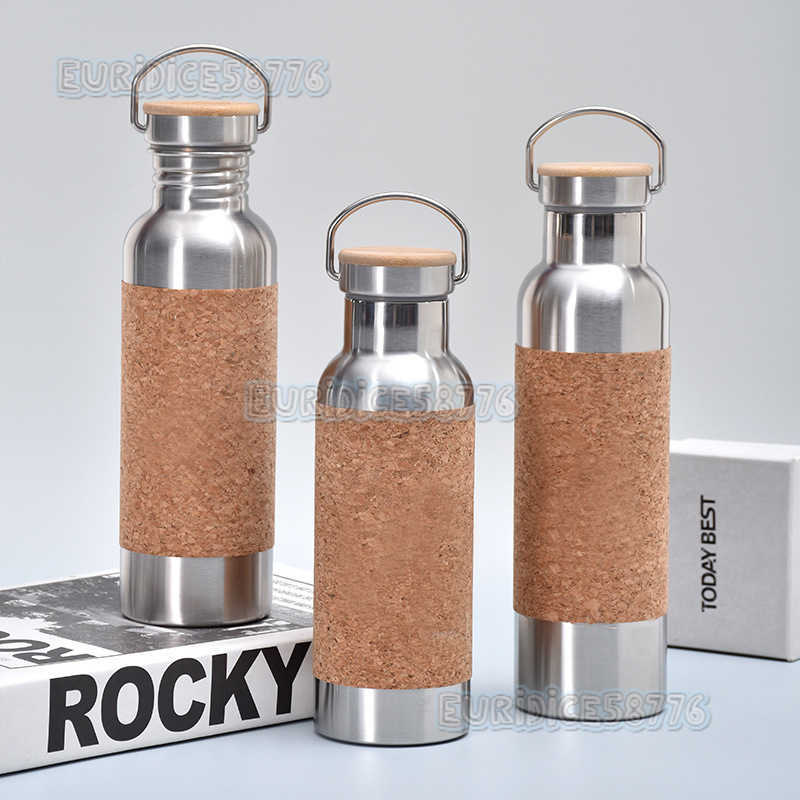 Creative Cork Cloth Cover American Style Large Mouth Sports Water Bottle Outdoor Portable Hiking Bottle Cycling Insulated Cup H250911