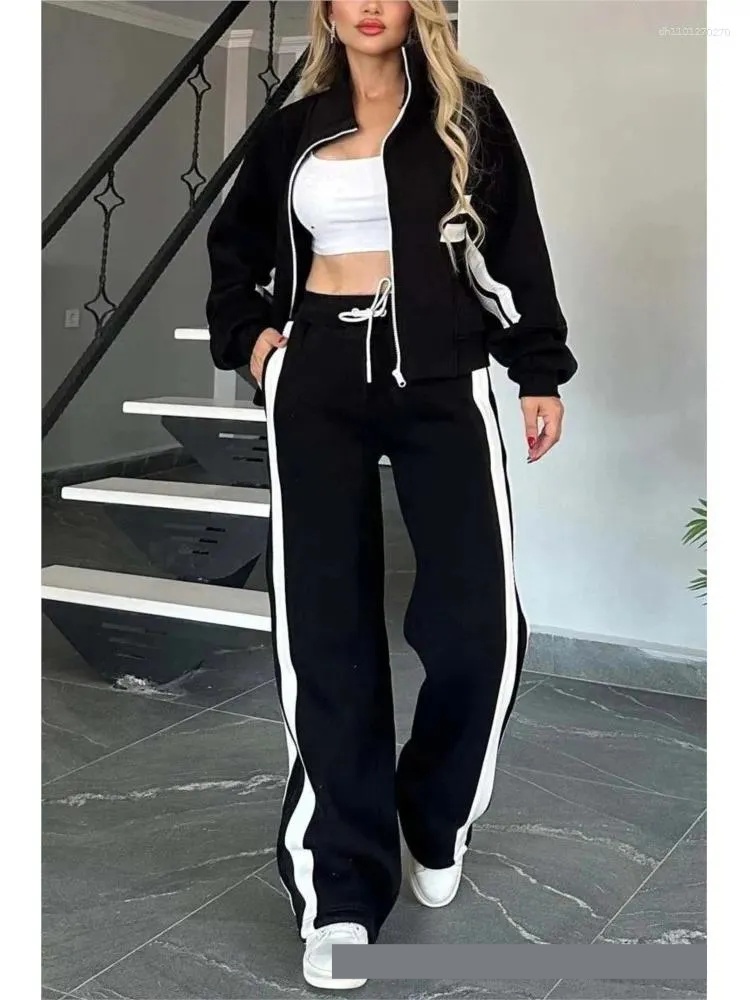 Women's Tracksuits Striped Zipper Coat Sweatpants Two Piece Set Women Casual Batwing Sleeve Sports Jacket Outfits Autumn Winter Sweatshirt
