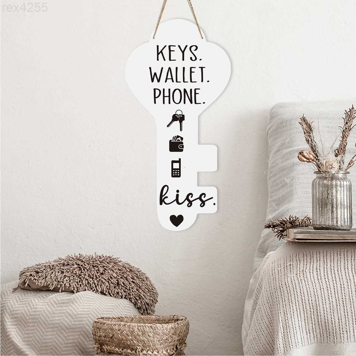 Keys Wallet Phone Kiss Sign Foyer Decor for Entryway Key Shape Hanging Wooden SignW250911
