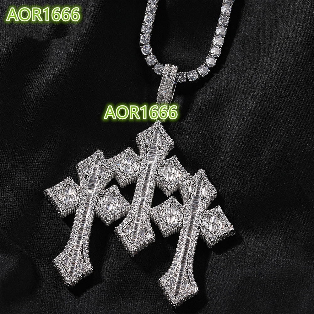 Classic Retro Cross Pendant Necklace for Men Gold Plated Brass with Baguette Zircon Hip Hop Fashion Jewelry Wholesale