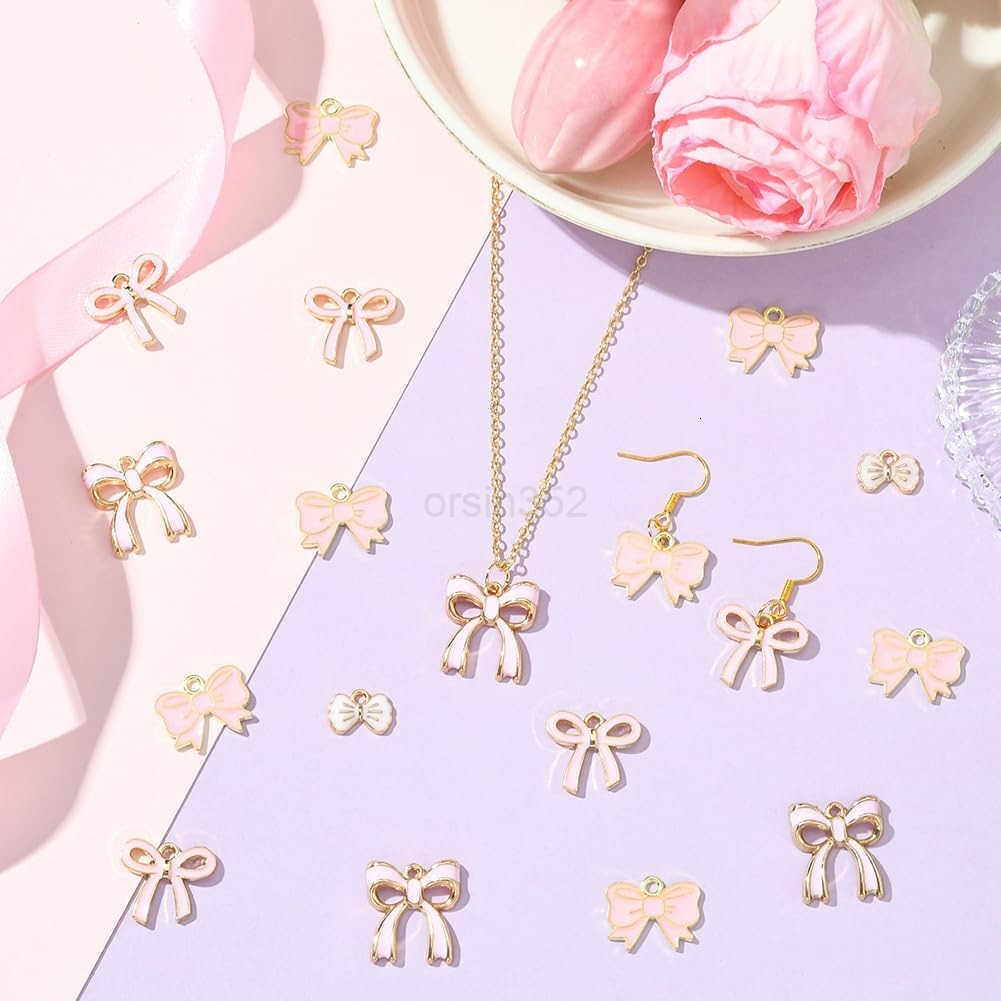 1 Box 4 Style 4080Pcs Romantic Charm Enamel Flat Bowknot Charms Pink Bow Pendants Bulk for Women Jewelry Making Earrings Necklace sW250911