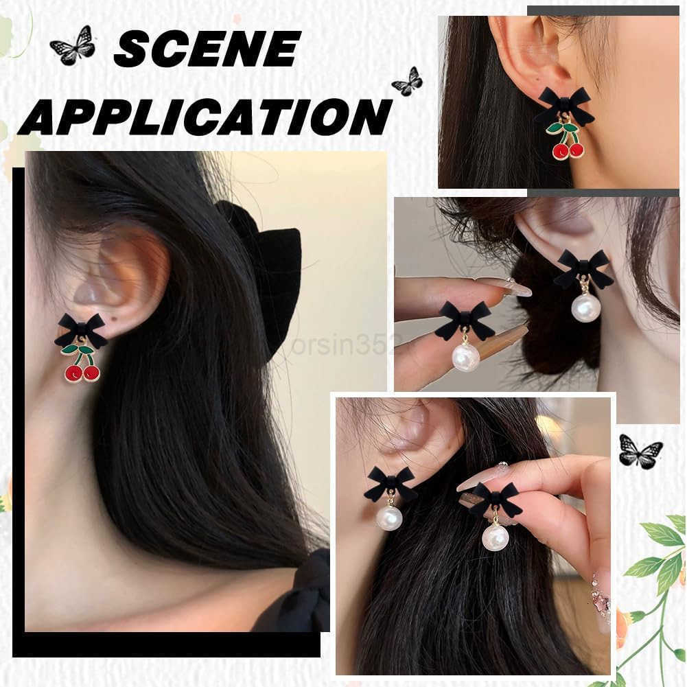 42Pcs Bow Stud Earrings 925 Sterling Silver Alloy Earring Post with Loop 84Pcs Backs Black Bowknot Stud Ear Findings for Women DIY Dangle Crafting Jew
