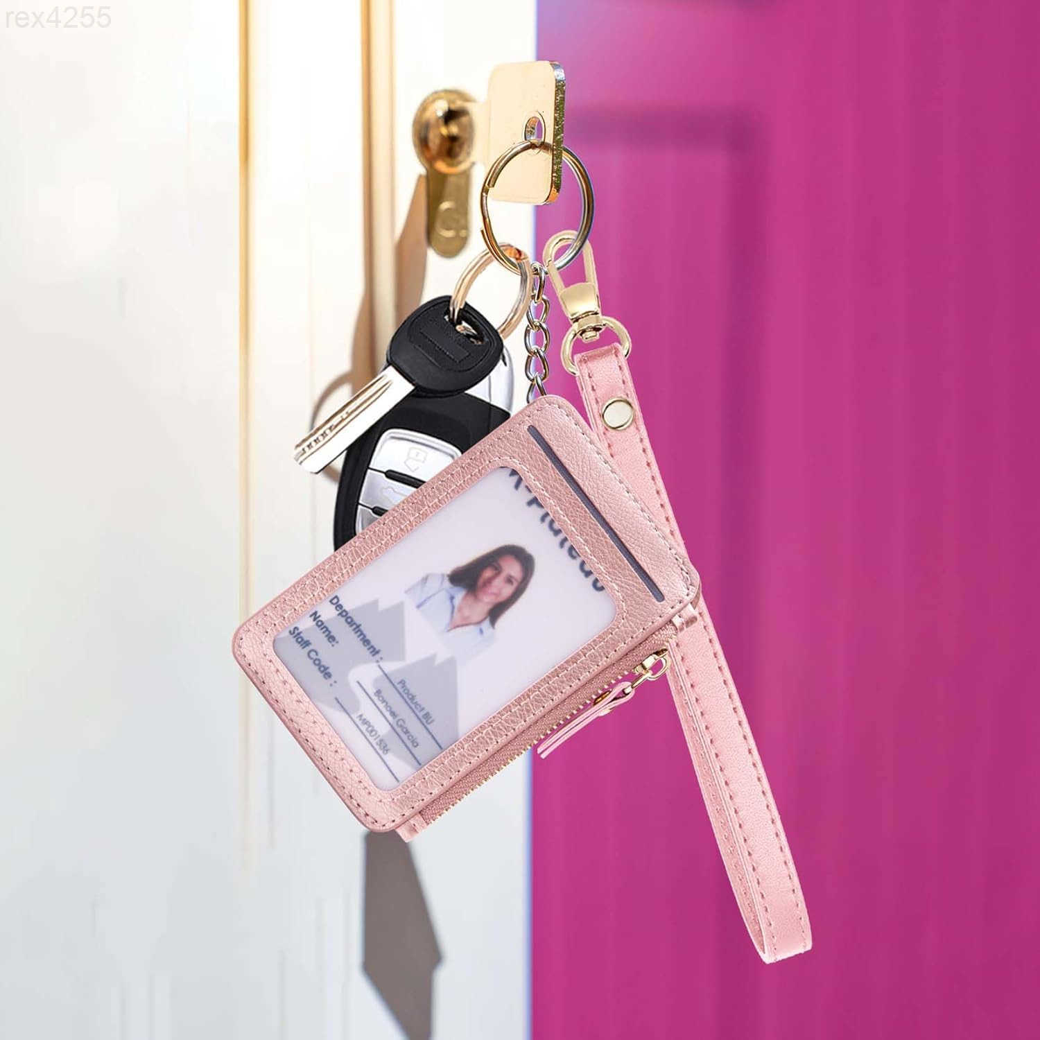 Card Holder Womens Wallet PU Leather Keychain Wallet Wristlet With Zipper Coin Pocket And ID Window Gift For Women Gift Box PinkW250911
