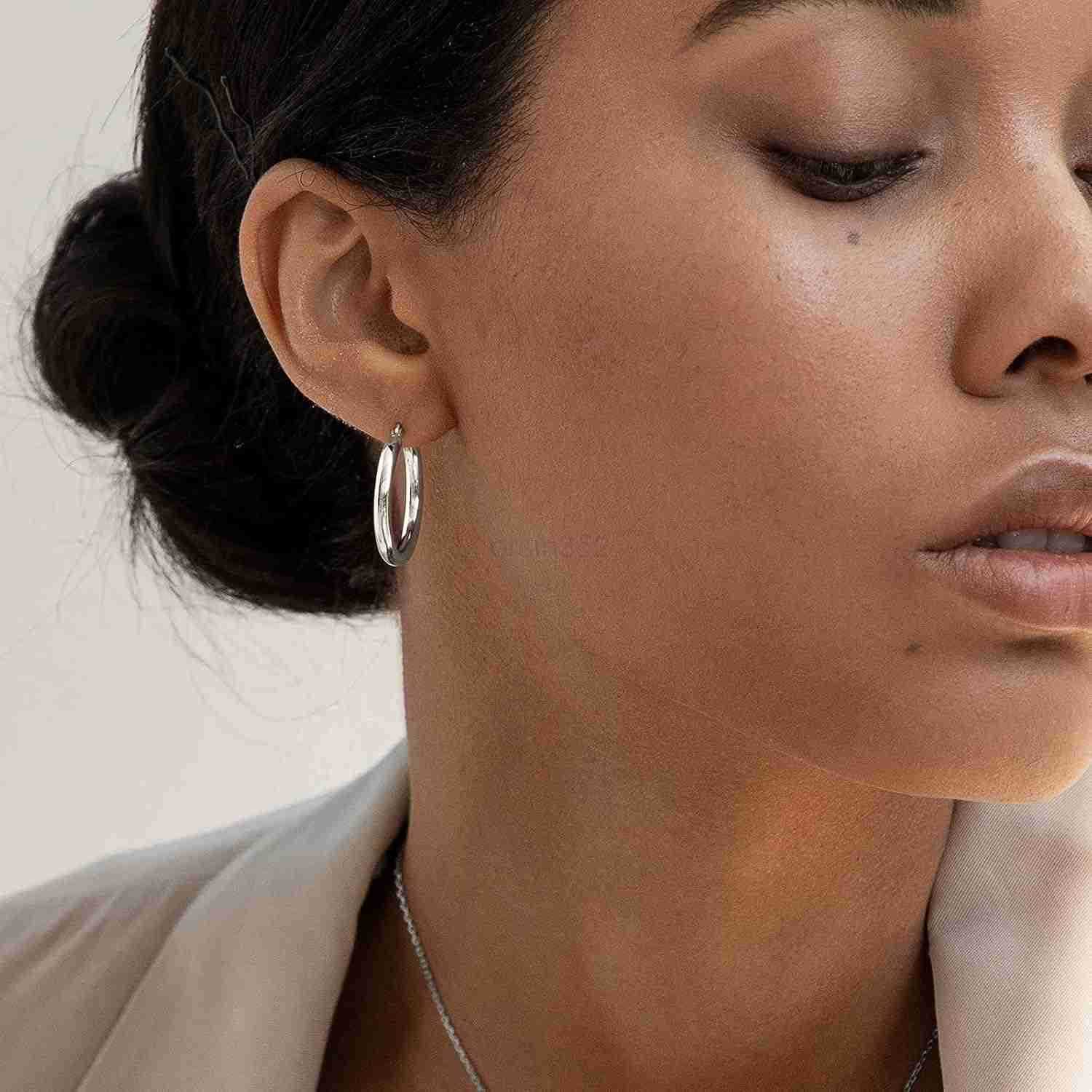 925 Sterling Silver Hoop EarringsChunky Huggie Earrings for Women Diameter 25304050MMW250912