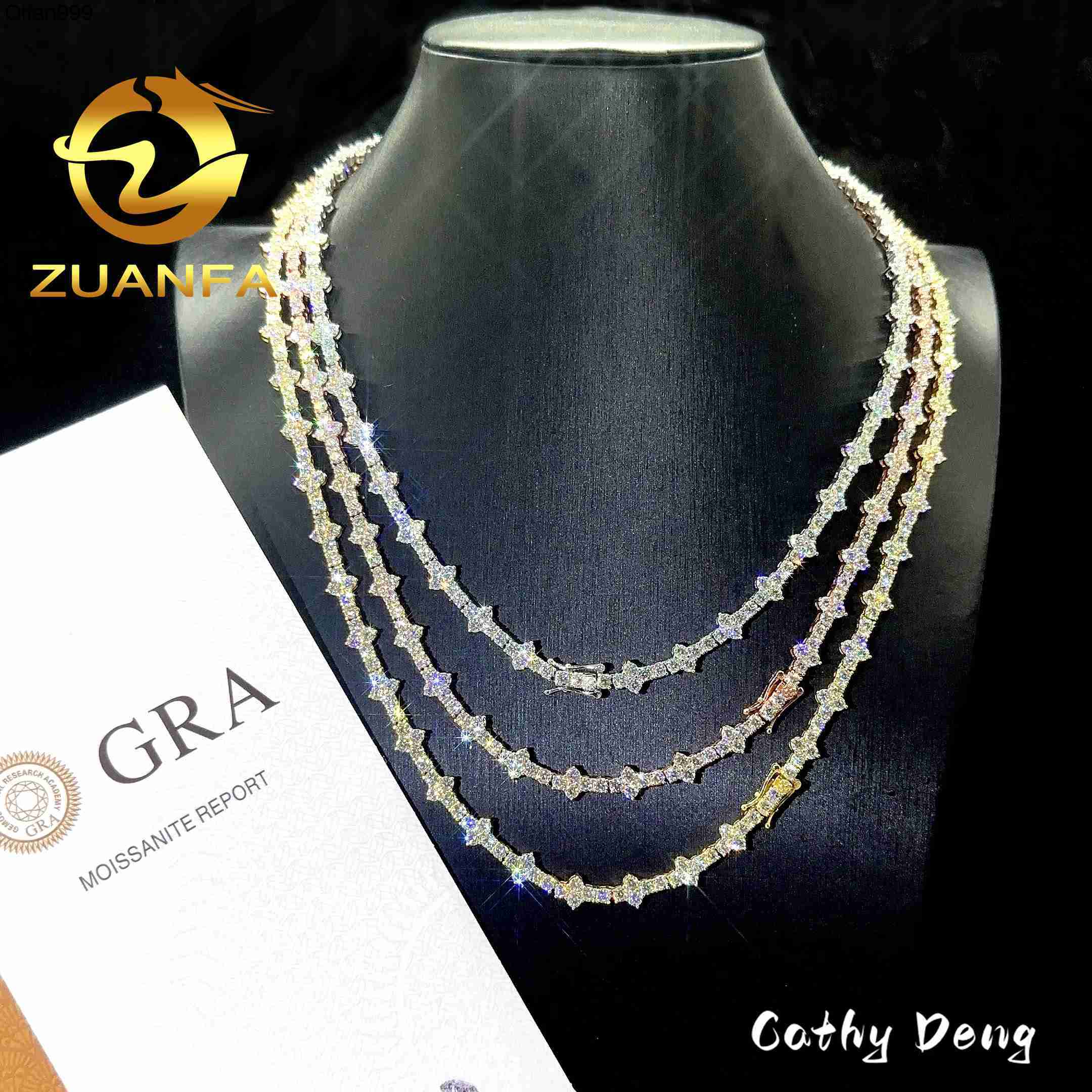 Ready Shipping 3mm New Style Hip Hop Moissanite Tennis Chain Bracelet 925 Silver Vvs Tennis Moissanite Chain Women mens Necklace