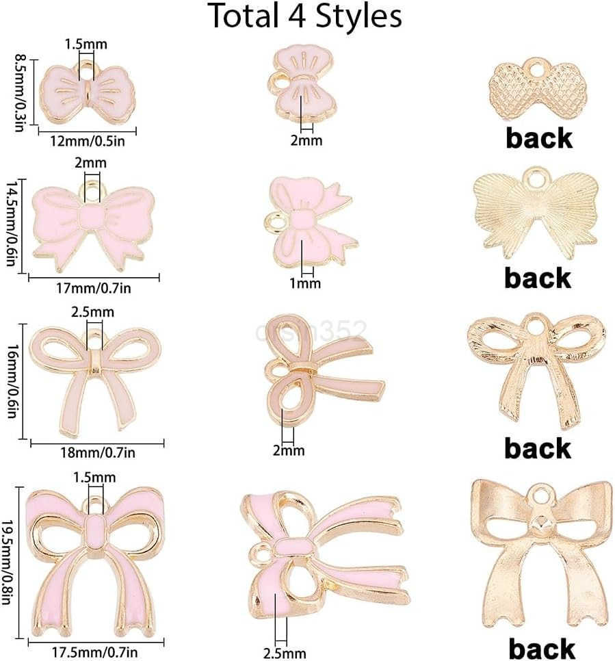 1 Box 4 Style 4080Pcs Romantic Charm Enamel Flat Bowknot Charms Pink Bow Pendants Bulk for Women Jewelry Making Earrings Necklace sW250911