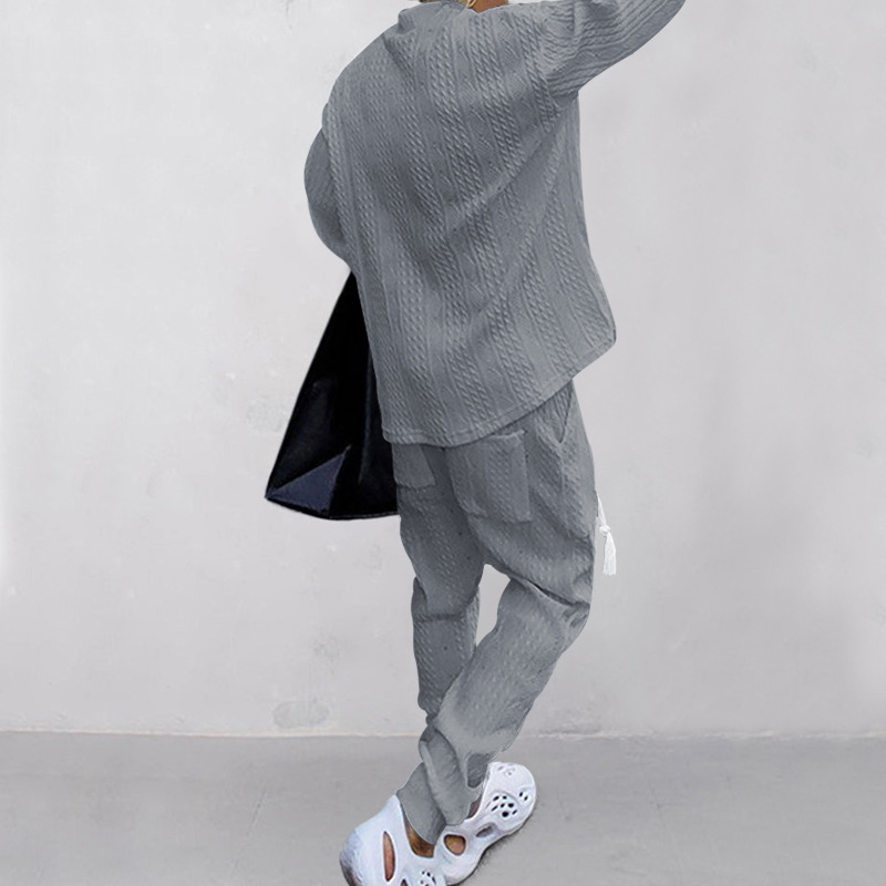 Men's Long Sleeve Sport Set Casual Trousers V-Neck Versatile Jacquard Sweater Autumn Outfit EU Size: S-3XL