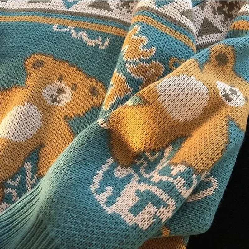 Autumn And Winter Christmas Sweater Couple Cute Bear Knitting Pullover Y2K Harajuku High Street Tops Clothes Oversize Sweatshirt