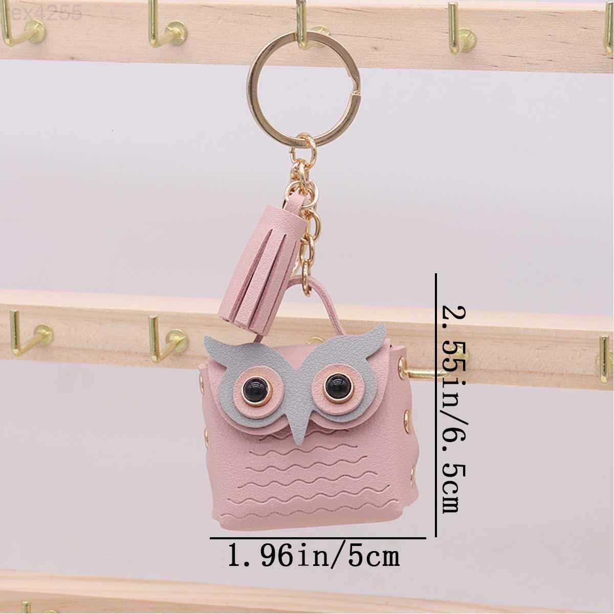 4 PCS Owl Mini Backpack Keychain PU Leather Owl Key Chain Cute Tassel Keyring Metal Snap Button Change Wallet Bags for Women Girl Small Cosmetic Bag D
