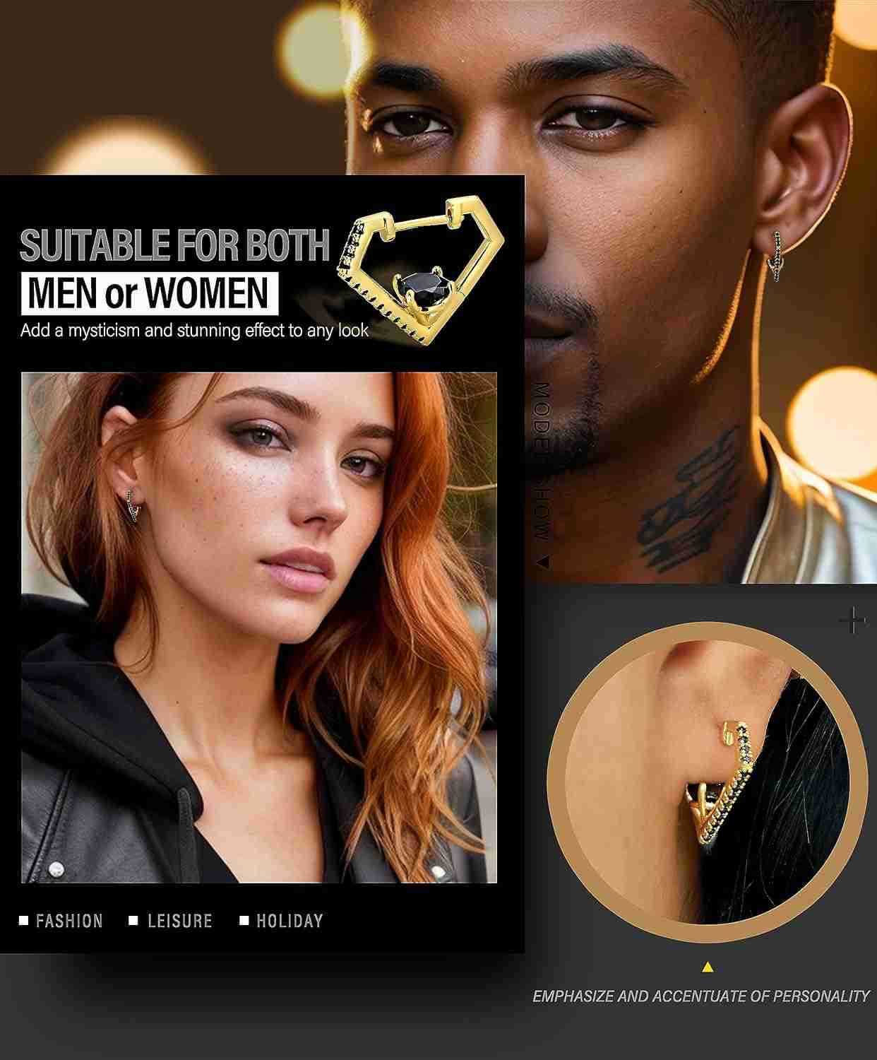 Hoop Earrings for Women Men 14K Gold Plated Cubic Zirconia Cuff Earrings Stud Jewelry GiftW250911