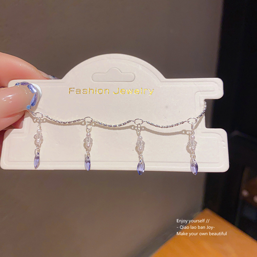 Silver - Toned Bracelet With Dangling Purple Teardrop Crystals, Delicate Beaded Accents Delicate Daily & Dreamy Jewelry Gift For Her High - Quality An