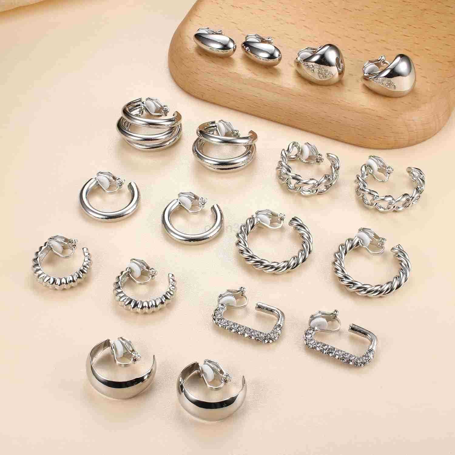 9 Pairs Gold Clip on Earrings for Women 14K Gold Plated Waterdrop Chunky Clip on Hoop Earrings No Piercing Fake Earrings SetW250911