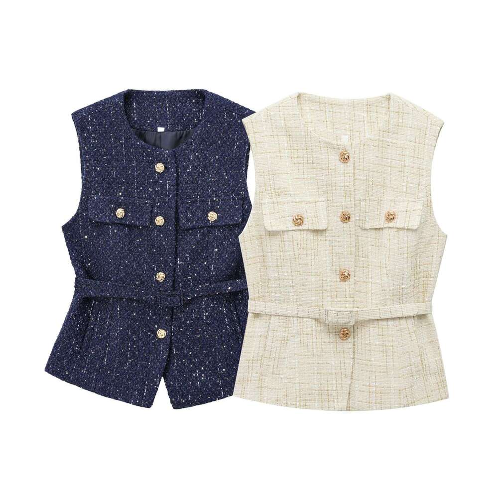DHEssentials 2025 Summer New French Style Elegant Socialite Outerwear Single-Breasted Vest with Belt