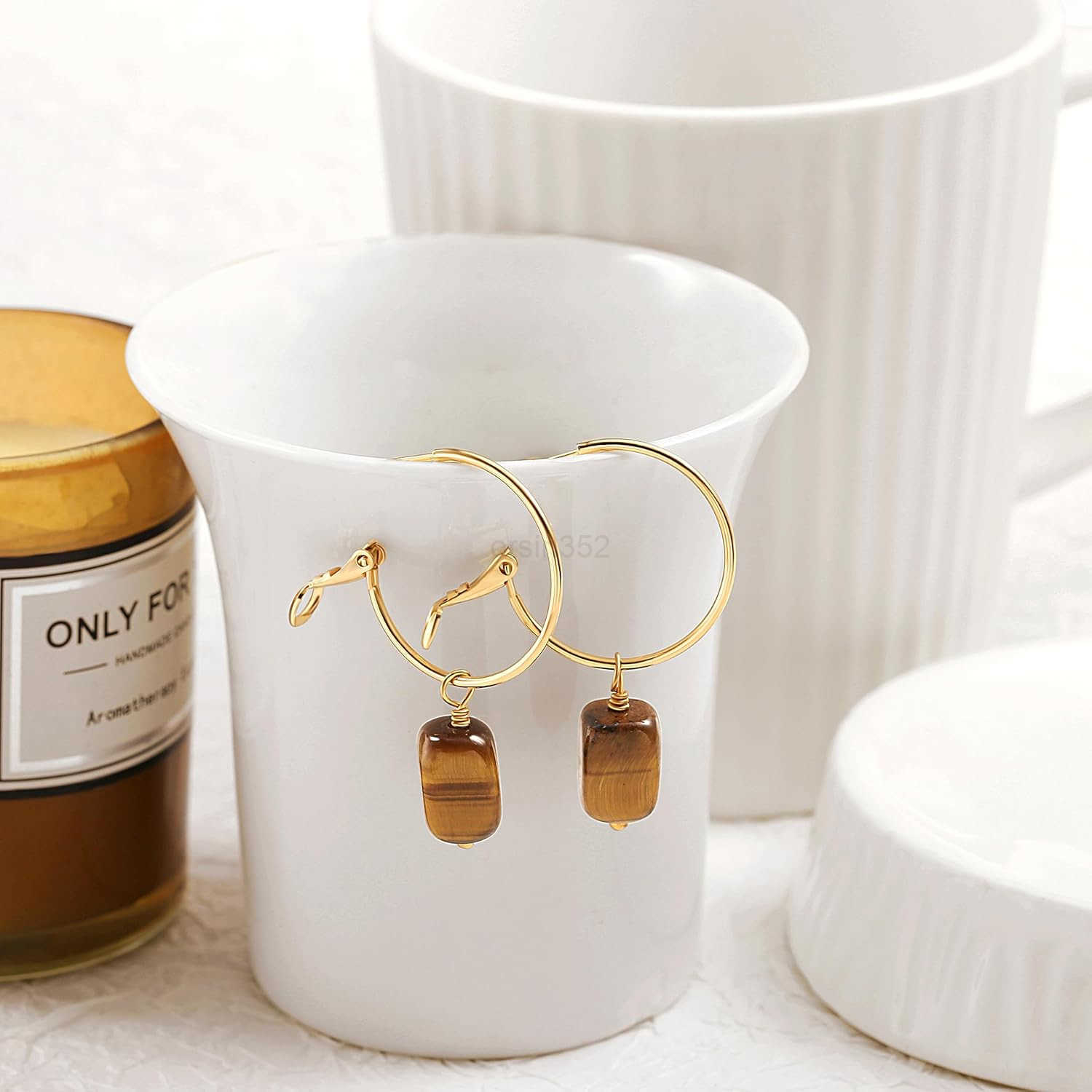 Gold Huggie Hoop Earrings with Charms Fashion Pearl Drop Dangle Earrings for Women Handmade Karma Circle Jewelry for Ladies Lightweight Pearl Earrings