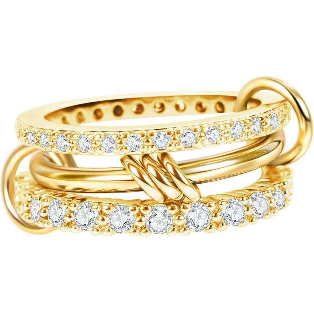 Gold Plated for Women,Dainty Multi-Link Rings,Chunky Stackable Cubic Zirconia Rings Set Non Tarnish Women Jewelry