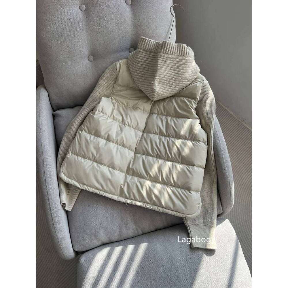 Lagabogy 2025 New Autumn Winter Knitted Patchwork White Duck Down Jacket Women Drawstring Hooded Warm Lightweight Puffer Coat