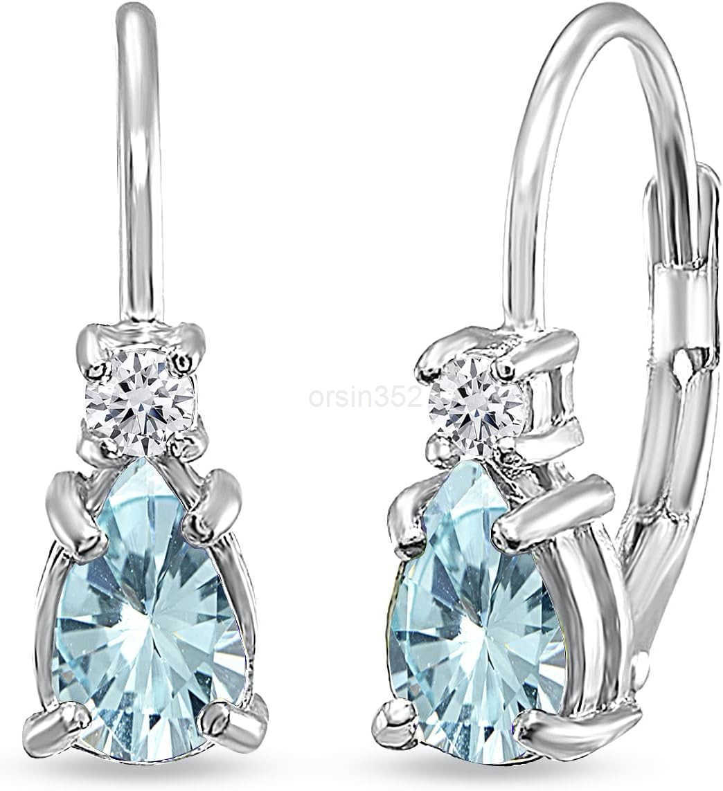 Tiny Birthstone Earrings Sterling Silver for Women Genuine or Synthetic Gemstone Leverback Teardrop Huggie EarringW250911