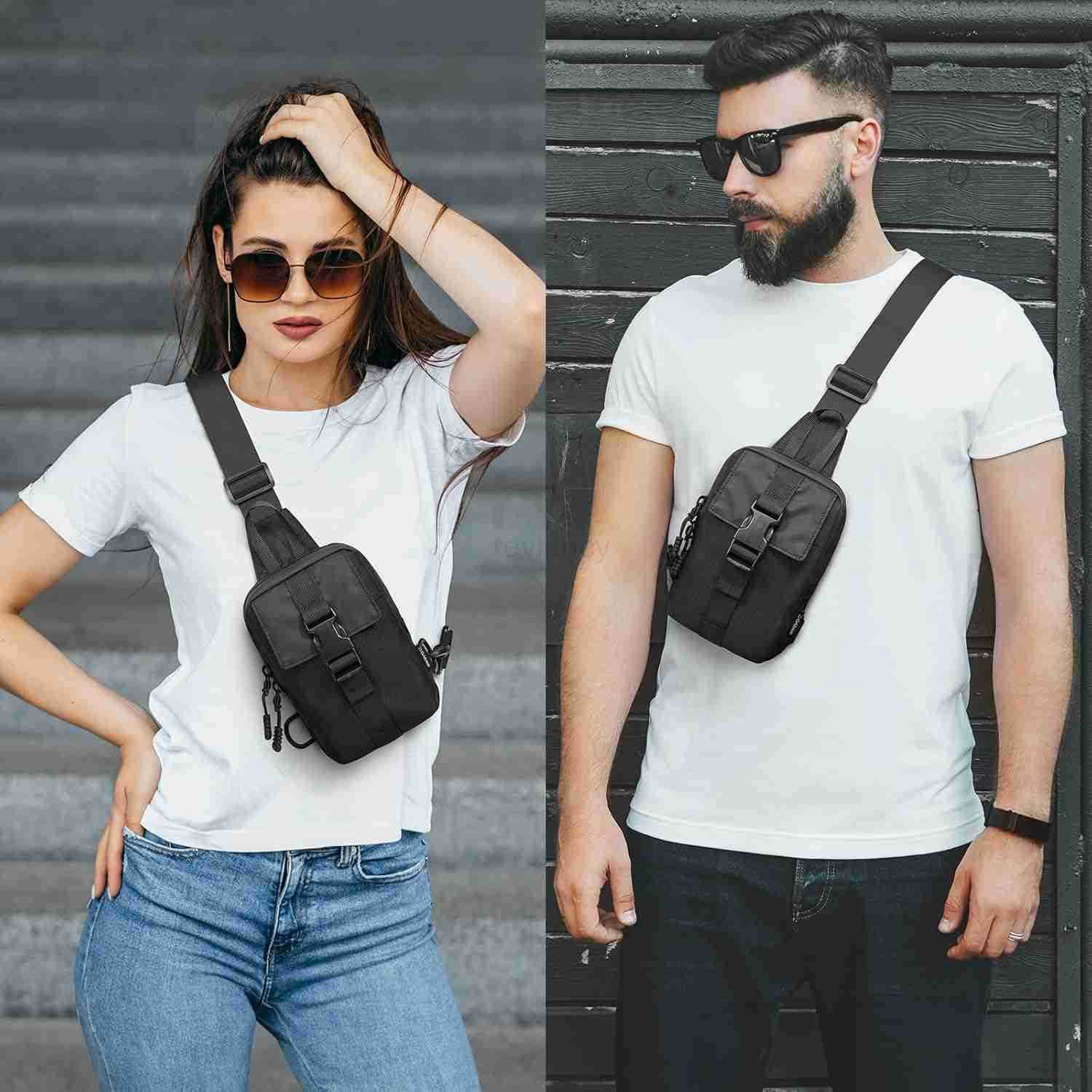 Waterproof Mini Crossbody Sling Bag Small Chest Fanny Pack for Men Lightweight Travel Sports Purse BlackW250911