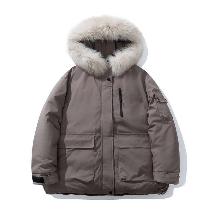 Winter New Women's Short Hooded Down Cotton Jacket with Large Fur Collar Outdoor Parka Coat