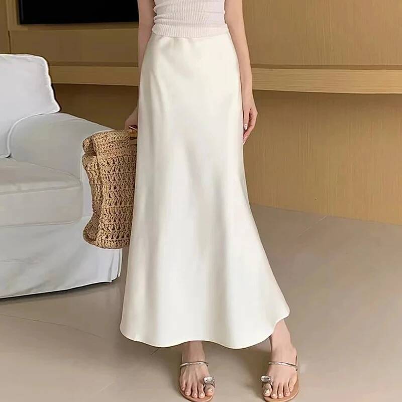 Satin Long Skirts for Draped High Waist Midi Woman Summer Straight Women's Holiday Beach Women Skirt dongdumaoyi