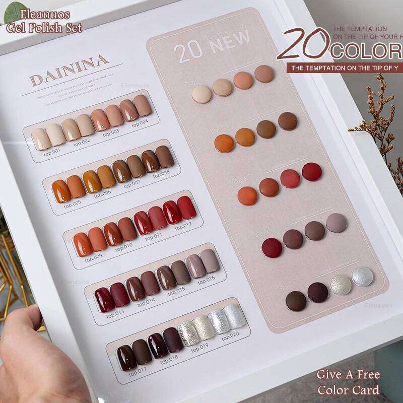 Eleanuos Brown Caramel 20Pcs Polishing Mixed Varnish Semi Permanent UV LED Series Immersion Nail Polish Primer Gel Salon
