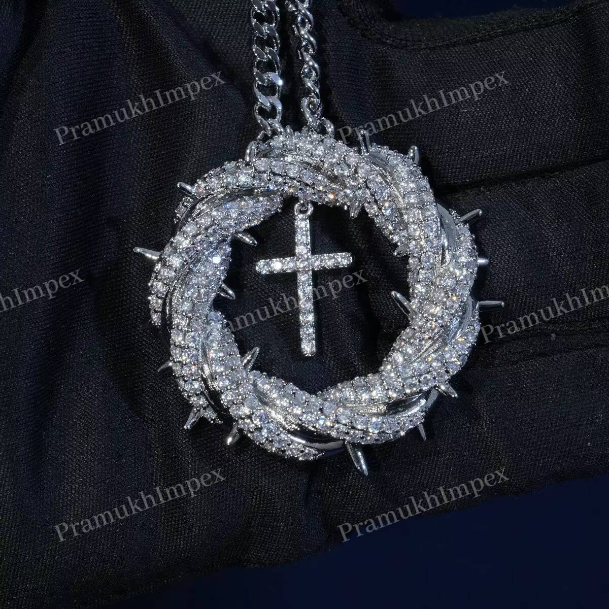 Moissanite thorn crown cross pendant 925 silver religious charm hip hop iced out necklace spiritual custom fashion statement