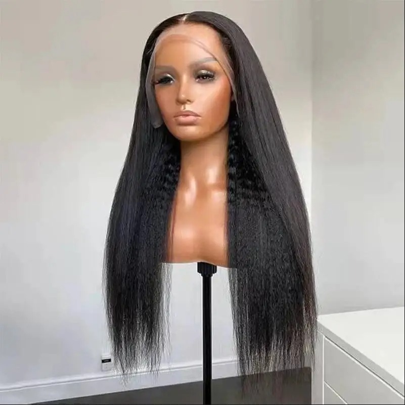 Kinky Straight 360 Full Lace Wigs Yaki Straight Human Hair Wigs Brazilian 13x6 HD Lace Frontal Wig Preplucked 250% High Density Ready To Wear