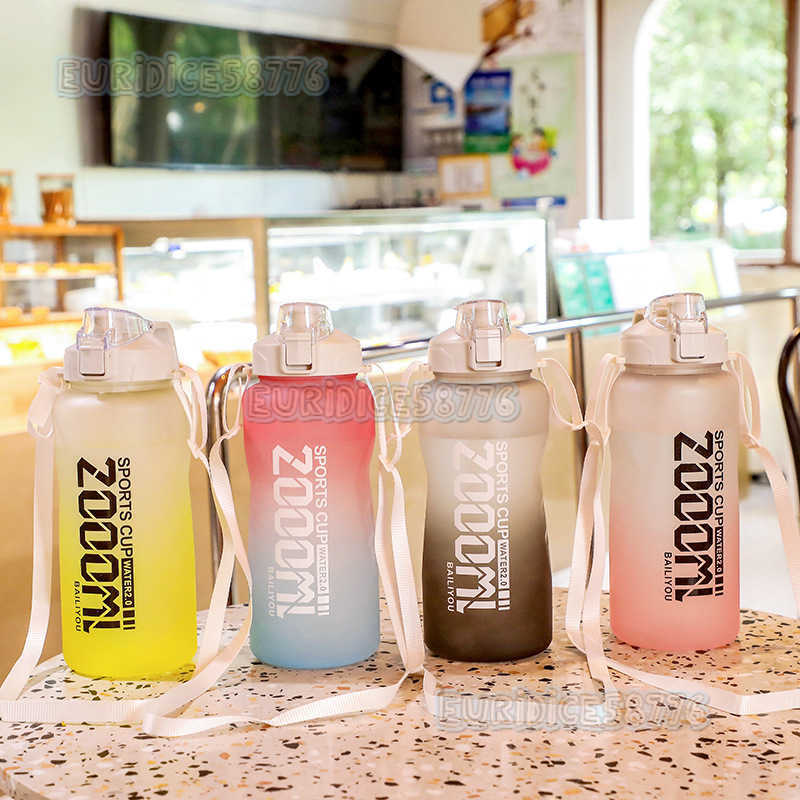 Super Large Capacity Sports Cup Tritan Portable Straw Spring Cover Outdoor Anti Falling Frosting Two Color Cup with Kettle H250911