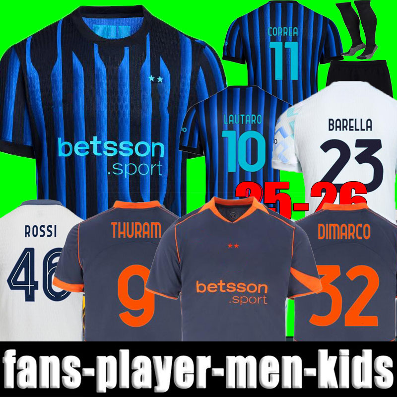 25 26 BARELLA LAUTARO Soccer JerseyS Special 2025 2026 INTEReS THURAM BROZOVIC MILANS GOSENS DZEKO J.CORREA SKRINIAR men Kids kit Football Shirts BARELLA LUIS