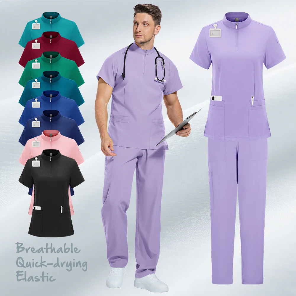 Nursing Scrubs Set AntiWrinkle Gown Wholesale Hospital Scrub Top Doctor Nurse Special Scrub Uniform Men Women 250910