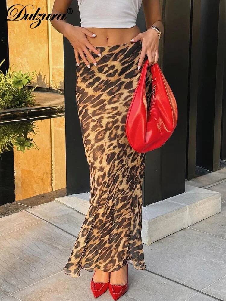 Dulzura Sexy Elegant Skirt Leopard Printed Maxi Women Skirts 2024 Lady Y2K Clothes Office Club Party Casual Streetwear Wholesale dongdumaoyi