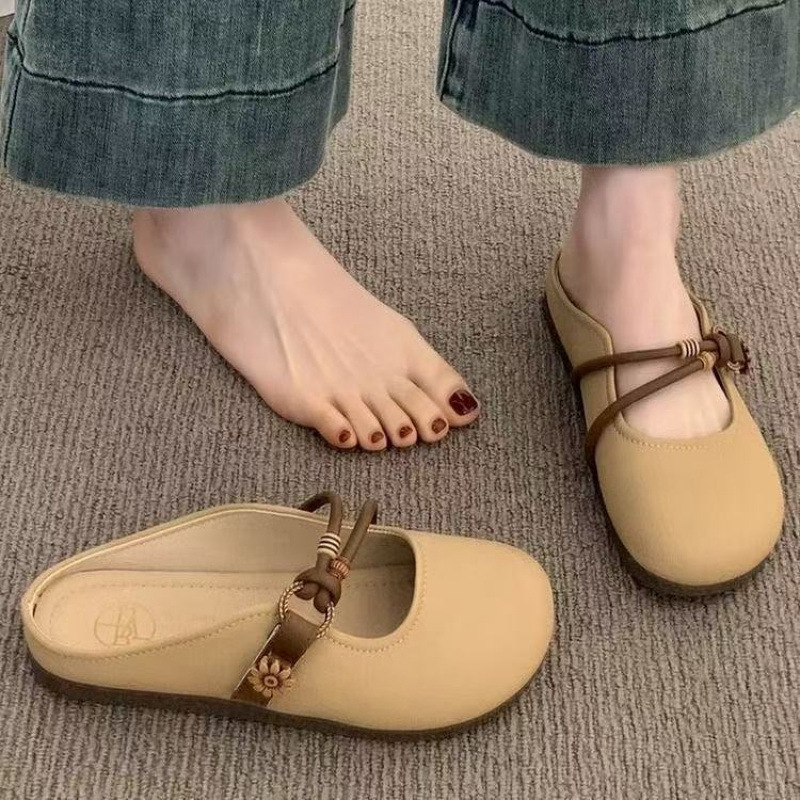 Women's Closed Half Slippers Autumn Household New Designer Women's Shoes Popular Flat Flat Lazy Half Slippers French Sandals for Outer Wear