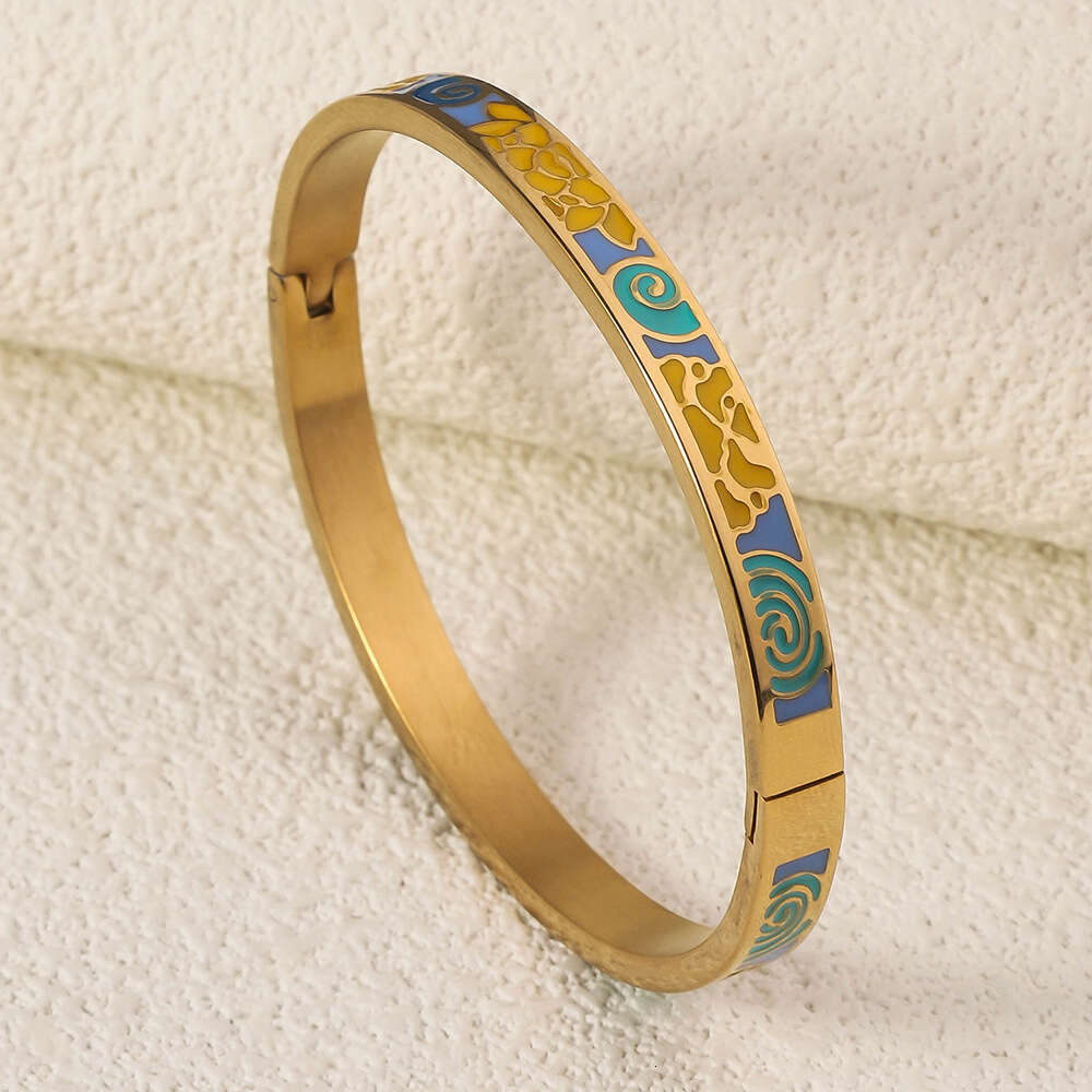 new gold tone bracelet designer bracelet for women luxury jewelry 18K Gold Plated Retro Personalized Enamel Drip Oil Style Titanium Steel Bracelet Who