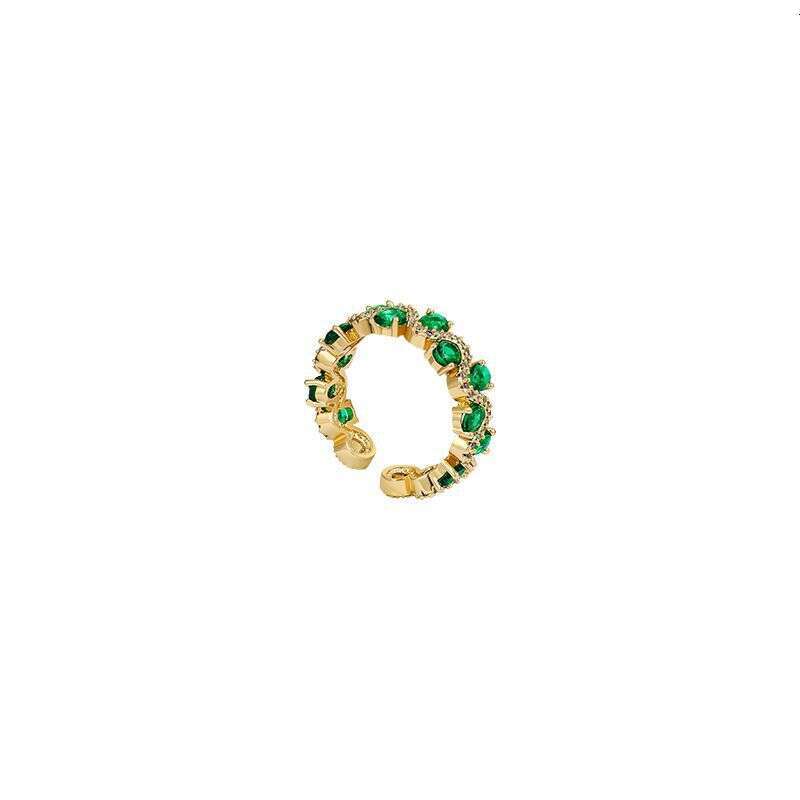 Light Luxury High-End Sense Temperament Color Diamond Zircon Oval Real Gold Plated Open Design Minimalist Fashion Versatile Ring