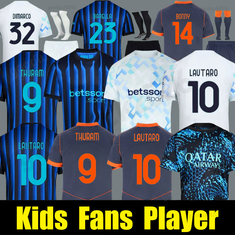24 25 26 FANS Player LAUTARO soccer jerseys 2025 2026 BARELLA FRATTESI INTER THURAM MILANS DIMARCO BONNY CALHANOGLU Football Shirts Men Kids Kit Rossi Uniforms