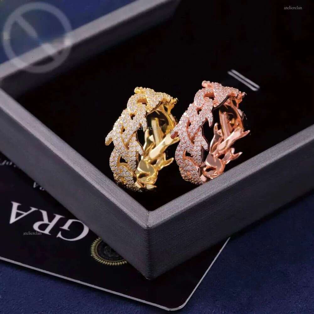 Spiked Design Mossanite Fine Jewelry Sterling Sier s Hip Hop for Men Women VVS Moissanite Dia Cuban Ring