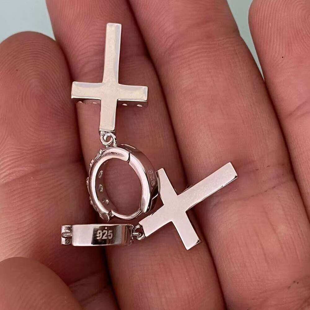 Custom Sterling Sier Moissanite & Dia Cross Earrings Gold Plated Hip Hop Style Women's Jewelry for Weddings